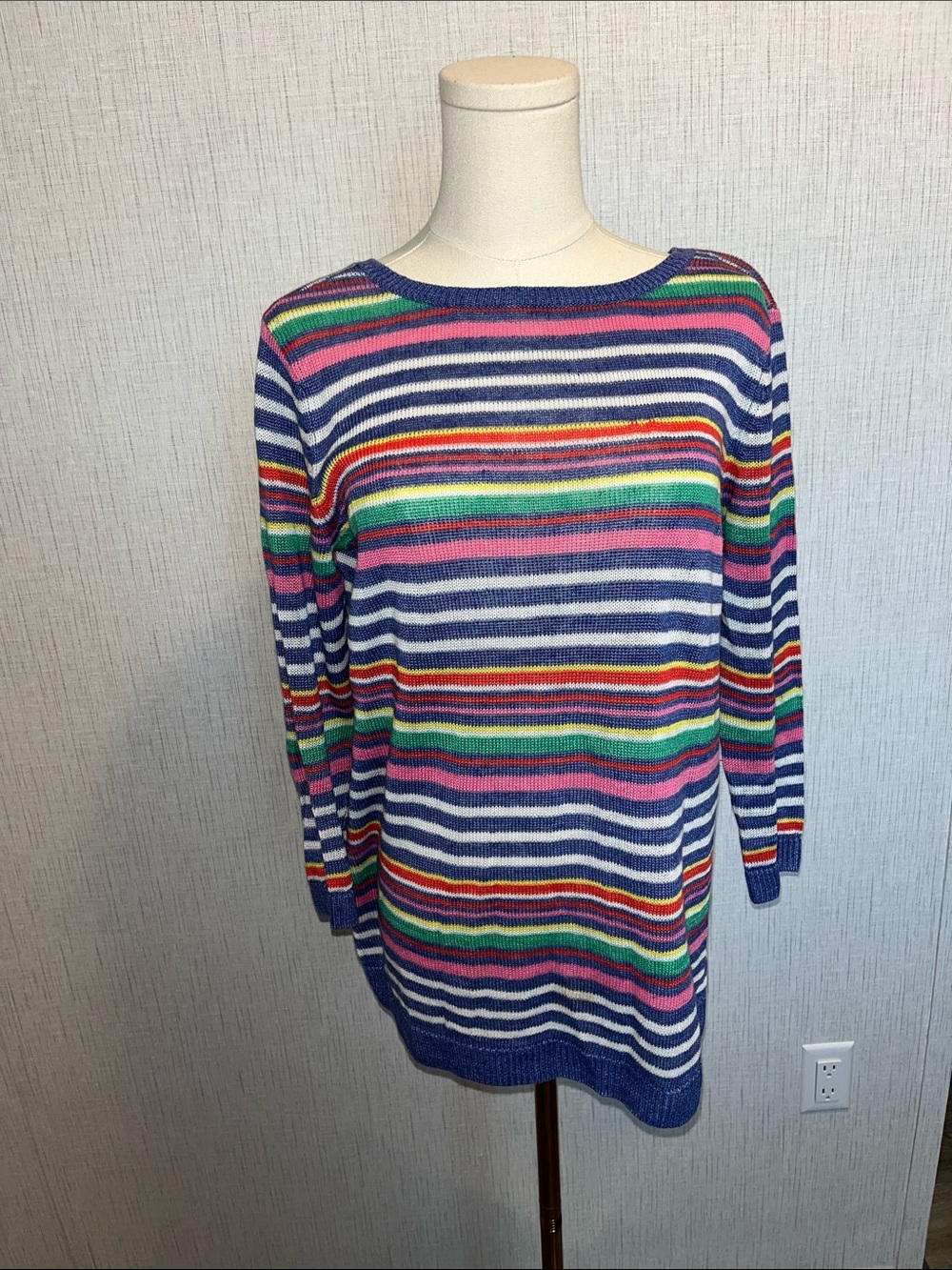 Striped Multicolor Knit Tunic Sweater - Women